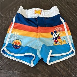 disney swimsuit, swim trunks, shorts, mickey, blue, orange, size 2, summer